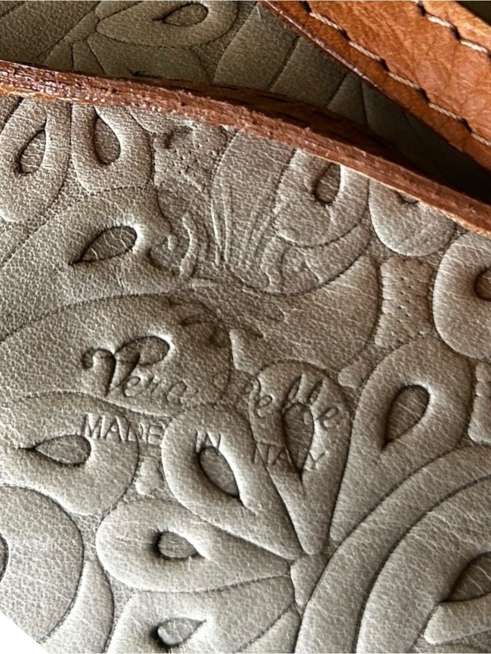 Italian Leather-Embossed Crossbody Bag in Cream and Tan - Picture 7 of 10